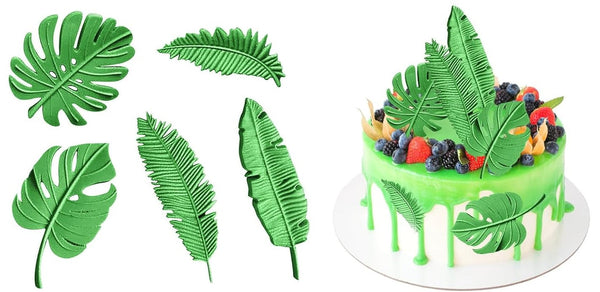 Set 5 decoratiuni comestibile din pasta de zahar, Frunze exotice Decoratiuni din Pasta de Zahar Nati Shop