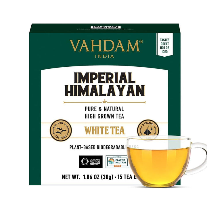 VAHDAM, ceai verde din Himalaya (30 pliculețe de ceai piramidale) 100% pur și aromat | Ceai verde natural cu frunze întregi | Proaspăt și direct de la sursa din India | Se prepară fierbinte sau rece