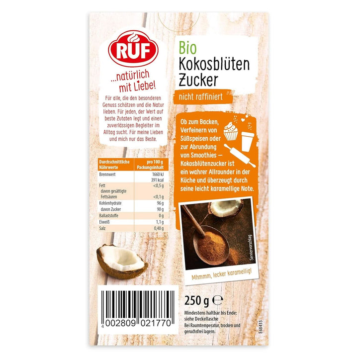 RUF Organic Coconut Blossom Sugar, îndulcitor natural, gust de caramel, 250 grame Indulcitori Naty Shop