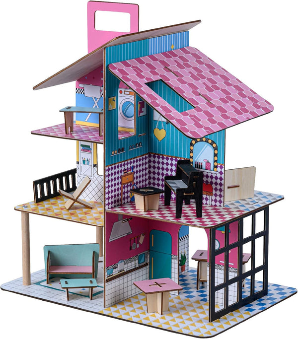 Olivia'S Little World 360 Casă de păpuși din lemn pentru copii Păpuși de 3,5" și 12 accesorii Multicolor TD-13260C Casute de papusi Naty Shop Titlu implicit