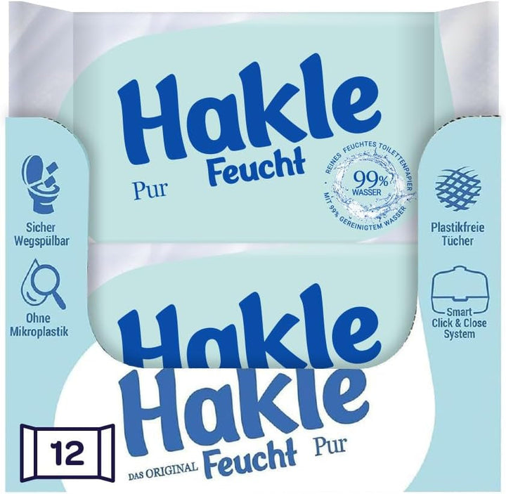 Hakle Feucht Pur Într-un pachet de 12, 504 șervețele (12 X 42 foi), Șervețele umede hrănitoare, Șervețele umede cu 99% apă, Șervețele umede rapid solubile în apă