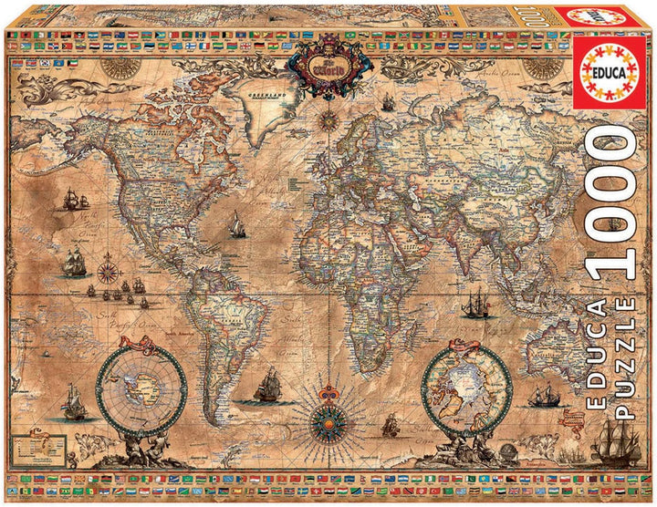 Educa - Puzzle 1000 piese pentru adulti | Harta veche a lumii, puzzle 1000 piese pentru adulti si copii de la 14 ani, harta (15159) Puzzle Naty Shop Titlu implicit