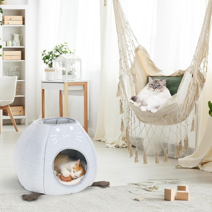 Pat pentru pisici, peșteră pliabilă pentru pisici, 40 x 40 x 35 cm (L x l x Î) căsuță pentru pisici de interior cu pernă detașabilă din sherpa, pat pentru pisici, cort pentru pisici de casă, albastru