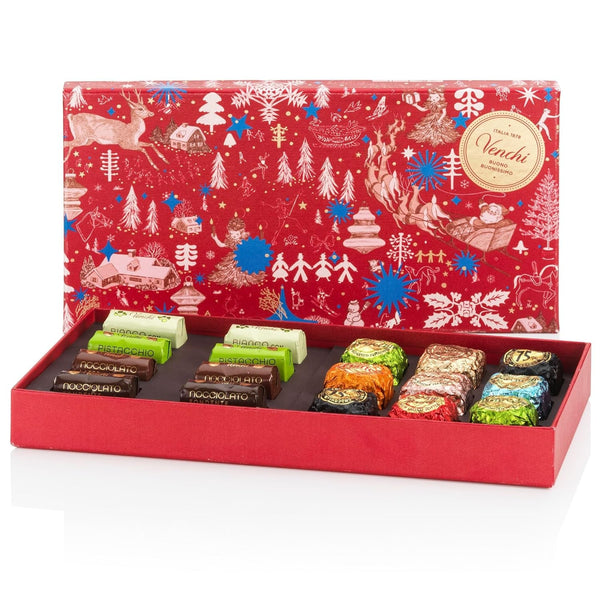 Venchi - Christmas Collection - Cutie cadou cu diverse tablete de ciocolată și ciocolată Chocoviar Bomboane de Ciocolata Naty Shop Lingouri Chocoviar