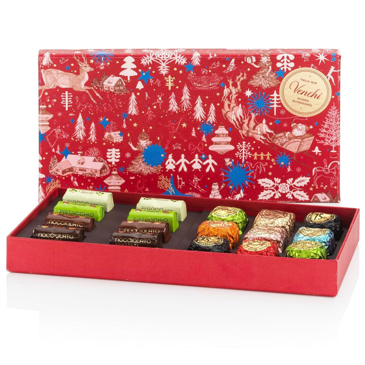 Venchi - Christmas Collection - Cutie cadou cu diverse tablete de ciocolată și ciocolată Chocoviar Bomboane de Ciocolata Naty Shop Lingouri Chocoviar