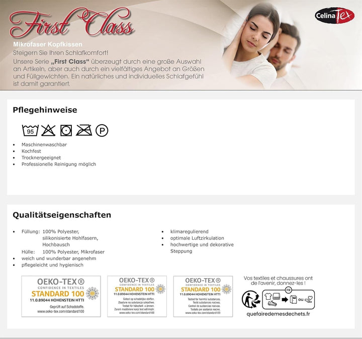 Celinatex First Class pernă 40 X 80 Cm Pernă din microfibră Pernă de gât din fibră goală Respirabil Boil-proof Perne standard Naty Shop