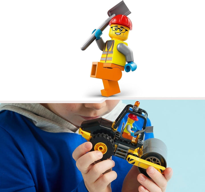 LEGO City Road Roller, vehicul de șantier pentru copii de la 5 ani, jucărie cu role cu aburi cu minifigurină de muncitor în construcții, experiență de joacă imaginativă pentru băieți și fete, mic, cadou distractiv 60401 Seturi de constructie Besuche den LEGO-Store