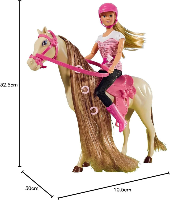 Simba 105730939 - Steffi Love Riding Tour, În costum de călărie, Cu 2 cai, Păpușă complet articulată, Păpușă dress-up, 29cm, Pentru copii de la 3 ani în sus Papusi Naty Shop