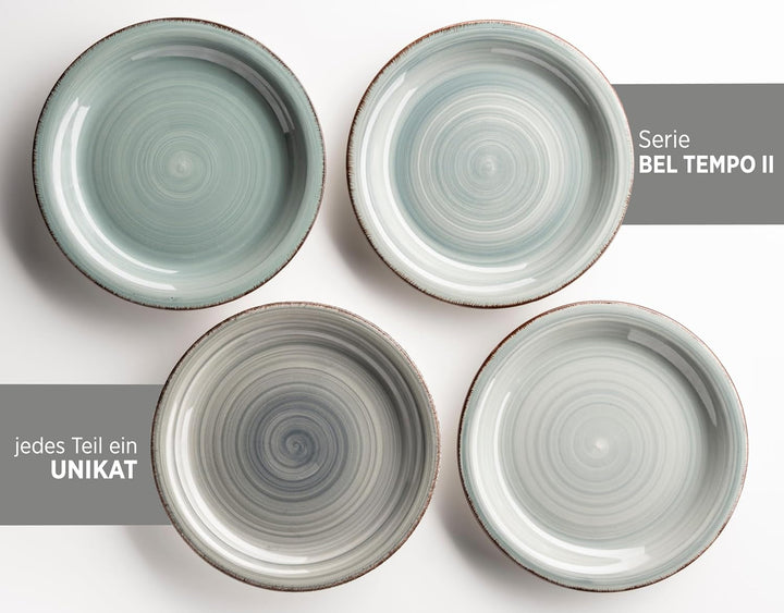 MÄSER 931612 Bel Tempo II 30-Teiliges Vintage Geschirr Set Für 6 Personen, Handbemaltes Keramik Kombiservice in Blau, Steingut, Rauchblau Seturi vesela masa Naty Shop