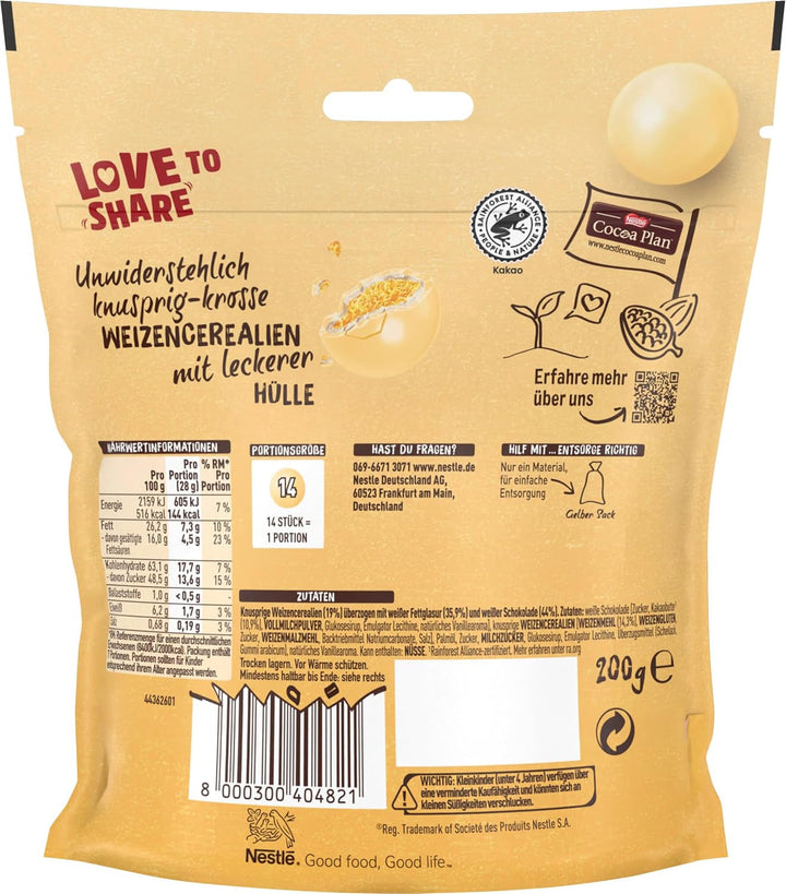 Nestlé CHOCO CROSSIES Crunchy Balls, sfere albe, crocante, făcute din cereale de grâu acoperite cu ciocolată albă, 200 grame Bomboane de Ciocolata Naty Shop