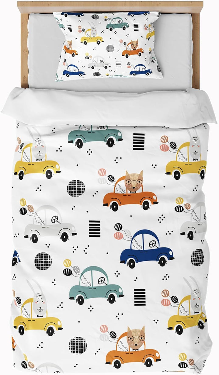 Lenjerie de pat pentru copii, baieti, diverse modele, cu fermoar, microfibre din poliester Lenjerie de pat - copii Naty Shop Auto 100X135 Cm + 40X60 Cm