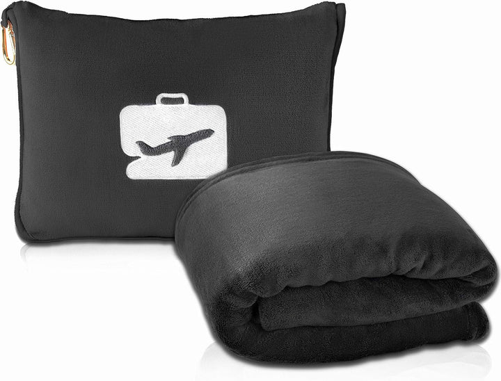 Eversnug Travel Blanket And Pillow - Soft 2 în 1 Airplane Blanket cu Soft Pocket Pillow Cover, Handbag Cover And Backpack Holder (Burgundy Red) Perne calatorie Naty Shop Negru
