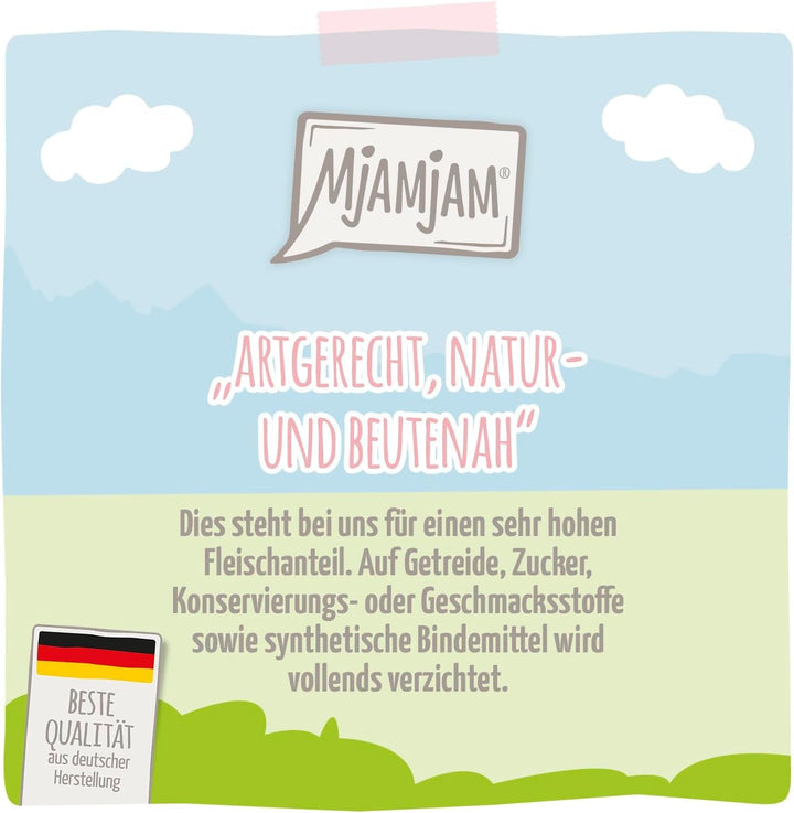 Mjamjam - Hrană umedă premium pentru pisici - Kitten Juicy Chicken cu ulei de somon, pachet de 6 (6 X 200 G), fără cereale, cu extra carne