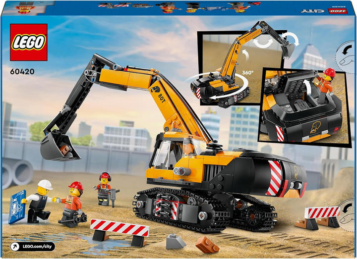 LEGO City Crawler Excavator, excavator de jucărie pentru copii de la 8 ani, jucărie de construcție cu model de excavator, camion construibil cu accesorii și 3 minifigurine 60420 Seturi de constructie Besuche den LEGO-Store