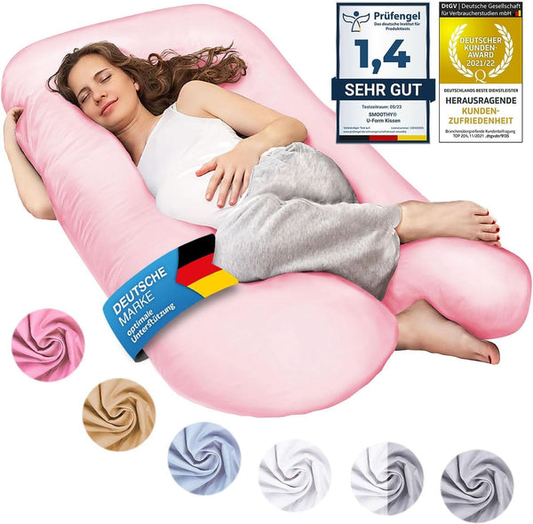 Pernă de sarcină SMOOTHY XXL, perna multifunctionala, Classic XXL, 150 X 80 cm, roz Accesorii Hrana si Alaptare Bebe Naty Shop Roz Classic XXL 150 X 80 Cm