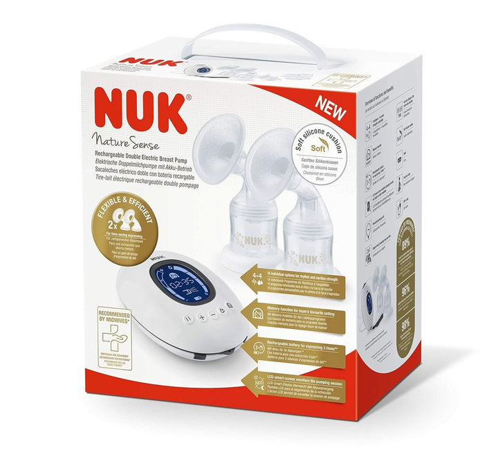 Pompă de sân dublă electrică NUK Nature Sense | Cu baterie, display LCD 2X recipiente pentru lapte matern de 150 ml Accesorii Hrana si Alaptare Bebe Naty Shop