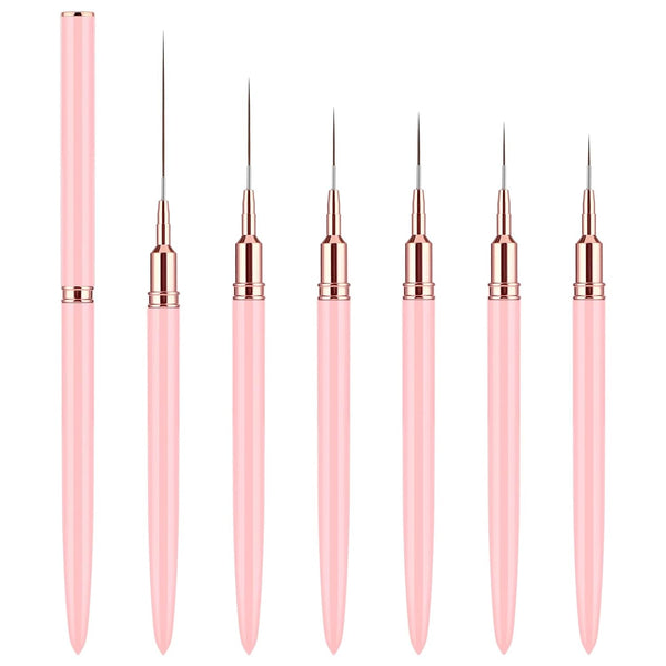 6 Stück Liner Nailart Pinsel Nageldesign Pinsel Set Dünn Acryl Nagelpunkt-Zeichenwerkzeug Nägel Dünne Nagelpinsel Set Für Lange Linien, Dünne Details, Feines Zeichnen 5/7/9/11/15/25 Mm（Rosa）