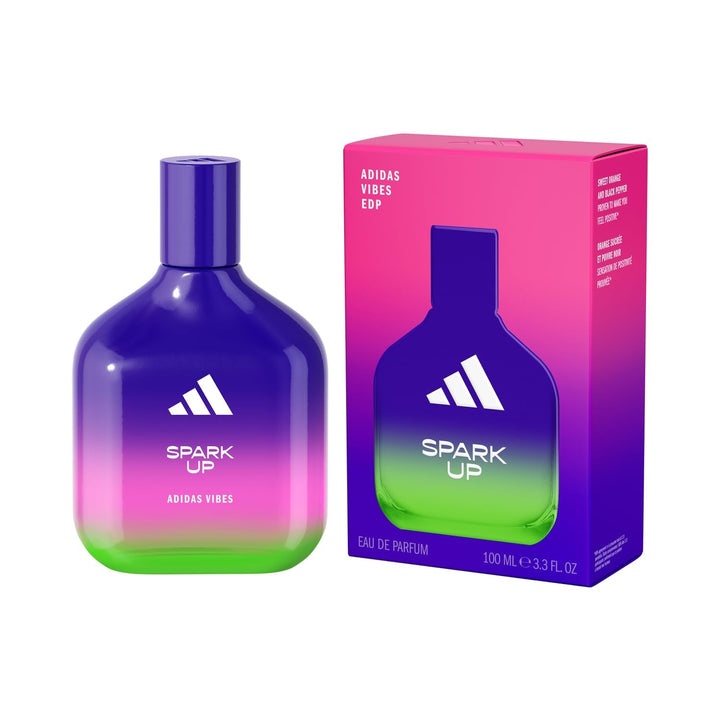 Adidas Vibes Happy Feels Eau De Parfum, un parfum unisex vesel, care îmbunătățește starea de spirit, cu note florale proaspete și uleiuri esențiale naturale, 100 ml