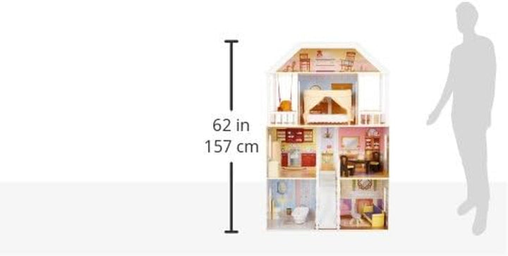 Casă de păpuși Kidkraft Savannah din lemn cu mobilier și accesorii, set de joacă cu scaun suspendat și pat cu baldachin pentru păpuși de 30 cm, jucărie pentru copii de la 3 ani, 65023 Casute de papusi Naty Shop