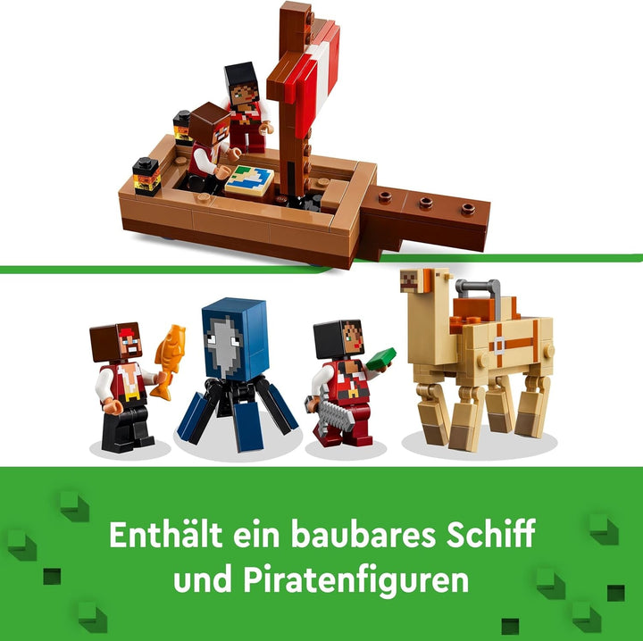 LEGO Minecraft The Pirate Ship Voyage, navă de jucărie cu figuri de pirați, calmar și cămilă, jucărie de construcție pentru jocuri de rol, cadou pentru băieți și fete de la 8 ani 21259 Seturi de constructie Besuche den LEGO-Store