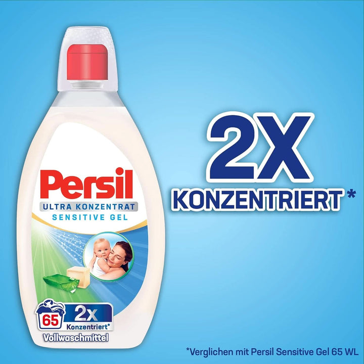 Persil Ultra Concentrate Sensitive Gel (130 de spălări), Detergent lichid pentru alergici și bebeluși într-o sticlă mai mică pentru mai puțin plastic, Îndepărtează petele dificile, Testat dermatologic Detergenti Rufe Naty Shop