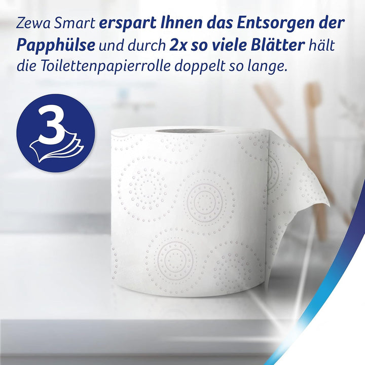 Hârtie igienică Zewa Smart fără manșon, pachet vrac cu 48 de role (6 X 8 X 300 coli)