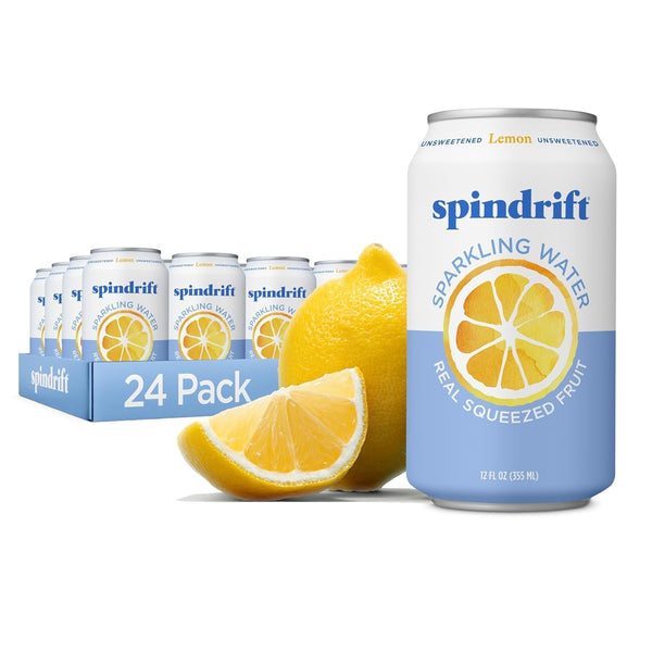 Sparkling Water, Lemon Flavored, Made with Real Squeezed Fruit, 12 Fl Oz Cans, Pack of 24 (Only 3 Calories per Can) Apa USA Naty Shop Lemon