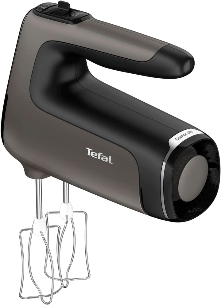 Tefal HT650E Power Mix Silence Handmixer | 600 Watt | Variabler Geschwindigkeitsregler | Turbo- Und Auswurf-Funktion | Extrem Leiser Motor | Inkl. 2 Rührbesen Und 2 Knethaken | Grau Bucatarie Naty Shop