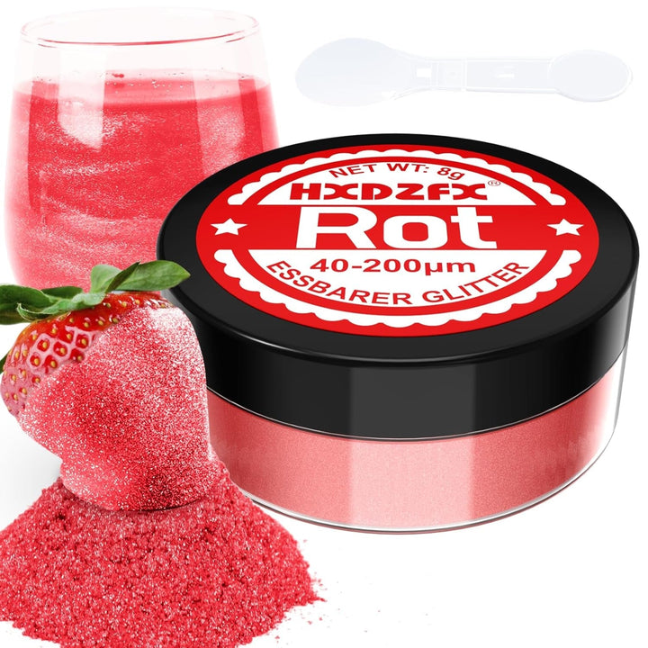 Essbarer Glitzer Für Getränke - Lebensmittelfarbe Pulver, Schimmerndes Glitzerpulver, Lebensmittel Glitzerpuder Für Schokolade, Kuchen, Fondant, Drinks - 8G (Frucht Grün) Naty Shop Rot