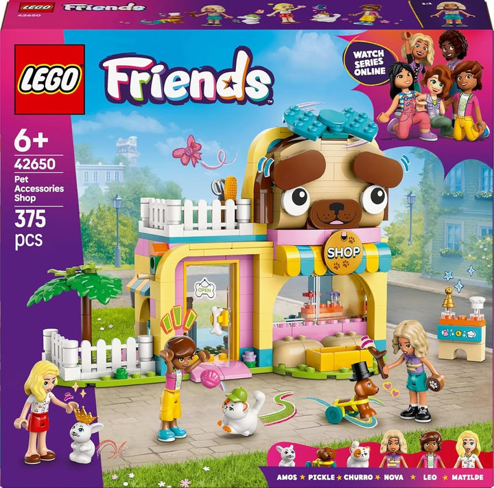 Magazin de accesorii pentru animale LEGO Friends, set de joacă pentru jocuri de rol, jucărie educativă pentru fete de la 6 ani, 3 minifigurine și 3 figuri de animale, pisică, câine și iepuraș, idee de cadou pentru copii 42650 Seturi de constructie Besuche den LEGO-Store