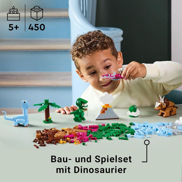 LEGO Classic Creative Dinosaurs, set de construcție cu modele și figuri de animale realizate din cărămizi, experiență de joacă imaginativă, cadou pentru băieți și fete de la 5 ani, inclusiv T.Rex și Triceratops 11041 Seturi de constructie Besuche den LEGO-Store