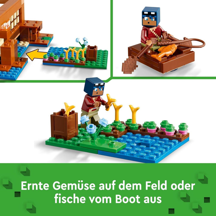 LEGO Minecraft The Frog House, casă de jucărie cu figuri, inclusiv zombie, slime și om înecat, plus accesorii precum barcă de jucărie și banc de lucru, cadou pentru băieți și fete de la 8 ani 21256 Seturi de constructie Besuche den LEGO-Store