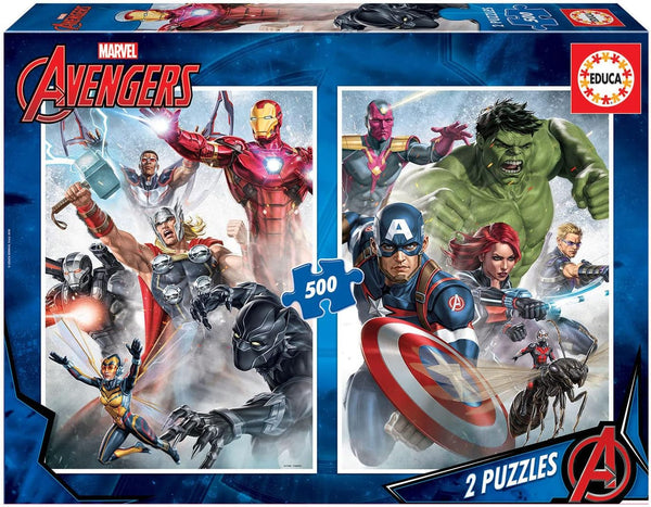 Educa - Puzzle 500 piese pentru adulti | Marvel Avengers 2 X 500 piese puzzle pentru adulti si copii de la 11 ani, super eroi, set puzzle (17994) Puzzle Naty Shop 2 X 500 piese