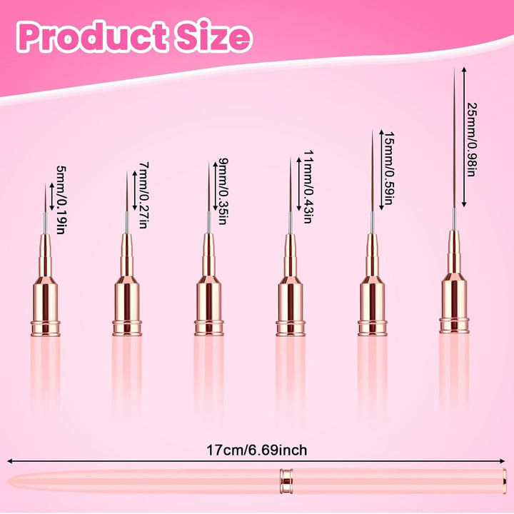 6 Stück Liner Nailart Pinsel Nageldesign Pinsel Set Dünn Acryl Nagelpunkt-Zeichenwerkzeug Nägel Dünne Nagelpinsel Set Für Lange Linien, Dünne Details, Feines Zeichnen 5/7/9/11/15/25 Mm（Rosa）