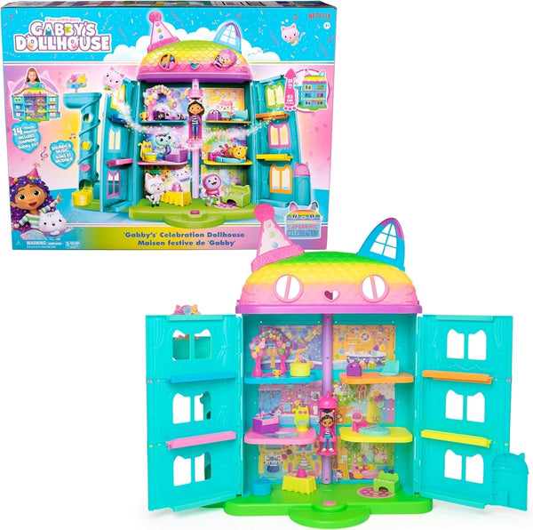 Casa de păpuși Gabby™S, set de 15 piese pentru casa de păpuși Purrfect Party cu aspect curcubeu, de peste 60 cm, cu figura Gabby, mobilier și efecte sonore, de la 3 ani Casute de papusi Naty Shop Transport optimizat