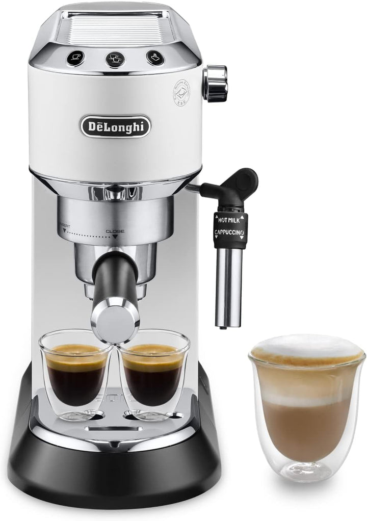 De'Longhi Dedica Style EC 685.B – Espressor portafiltru, espressor cu spumator de lapte profesional, doar 15 cm lățime, pentru cafea măcinată sau capsule ESE, rezervor de apă de 1 L, negru