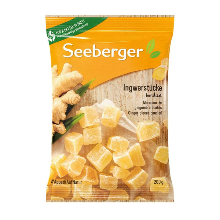 Seeberger Cuburi picante - rădăcină de ghimbir galben auriu, dulce confiat Produse deshidratate Naty Shop 12 x 200 grame