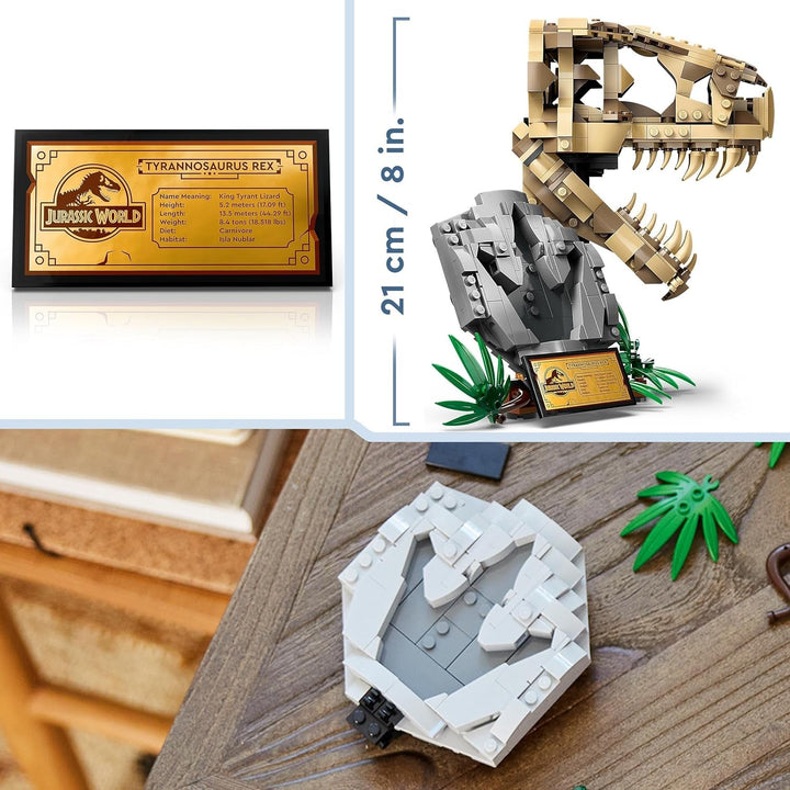 LEGO Jurassic World Dinosaur Fossils: T. Rex Head, jucărie dinozaur de construit, decor dinozaur pentru camera copiilor, craniu T-Rex schelet cu amprentă, cadou pentru băieți și fete 76964 Seturi de constructie Besuche den LEGO-Store
