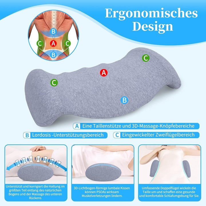 SAHEYER Pernă lombară Pernă lombară ortopedică din spumă cu memorie, pernă ergonomică pentru spate și suport lombar pentru pat, canapea, scaun, mașină și scaun de birou, gri Perne lombare Naty Shop