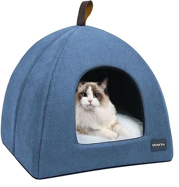 Pat pentru pisici, Peșteră moale pentru pisici, Paturi moi și calde din pluș, Cuib pentru pisici cu pernă interioară detașabilă (Gri L)