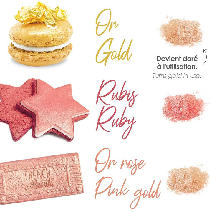ScrapCooking, Set 3 coloranti alimentari, Auriu, Roz-Auriu si Ruby, nuante metalice, 3 x 5 grame Naty Shop