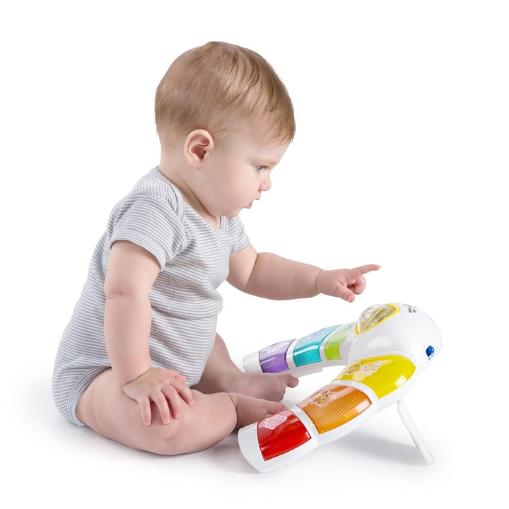 Baby Einstein, Glow & Discover Light Bar, jucărie pentru bebeluși cu lumini, melodii și zornăitor, 3 moduri: animale, culori, xilofon - 3 limbi, cub muzical pentru bebeluși și copii de 3 luni și peste Jucarii Bebe Naty Shop