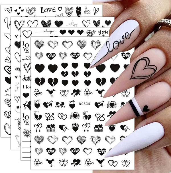 8 Blatt Nagelsticker Valentinstag Nagelaufkleber Selbstklebend Liebhaber Des Schwarzen Herzens Nail Art Sticker Dekoration Nageldesign Zubehör