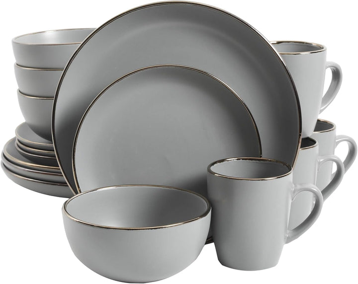 Set de veselă Rockaway din ceramică, rotund, pentru 4 persoane Seturi vesela masa Naty Shop Margine gri-auriu Serviciu pentru 4 persoane (16 bucăți)
