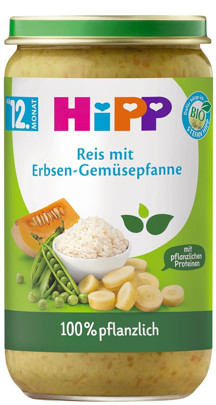 Meniuri Hipp 100% pe bază de plante de la 12 luni Mama si Copilul Naty Shop 250 grame Orez si legume cu mazăre