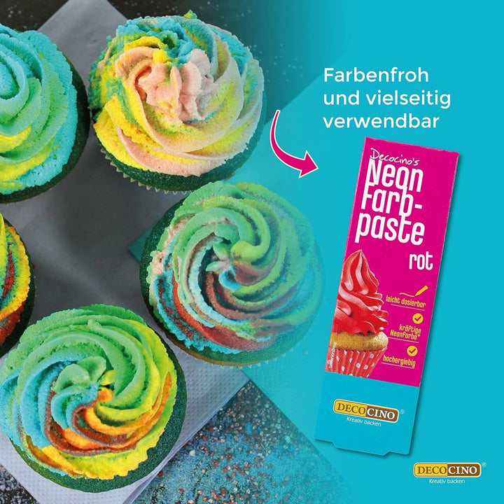 Decocino Neon Food Paste Red - Colorant alimentar cu doză mare - Pentru colorarea prăjiturilor, tartelor, brioșelor, cupcakes - Neutru la gust Coloranti Alimentari Naty Shop
