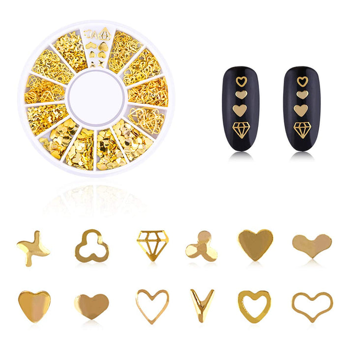 4 Boxes Nagel Kunst Strass, 3D Nagel Kunst Dekorationen, Mix Größe Nagel Perlen Glitter Strass Gold Metall Hohlniet Nagelkunst Stern Mond Sonne Nagel Zubehör Für DIY Nageldesign