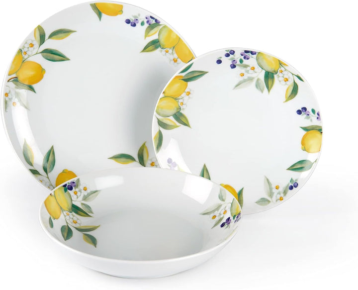 Serviciu de masă Excelsa Lemon, 18 piese, porțelan, Bianco/Limoni Seturi vesela masa Naty Shop Default Title