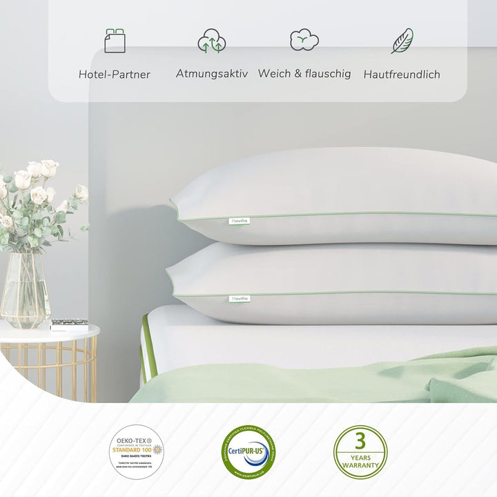 Novilla Pillow 65X65 Set de 2, 2800G (1400Gx2) Pernă reglabilă în înălțime Pernă pătrată de dormit Pernă albă de pat cu zip față de pernă lavabilă Perne standard Naty Shop
