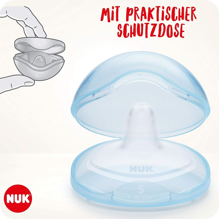 NUK scuturi pentru mameloane | Protecții pentru mameloane pentru alăptare | Protejează împotriva durerilor de sfârc | Silicon subțire | Marimea S (16Mm) | 2 bucati Accesorii Hrana si Alaptare Bebe Naty Shop